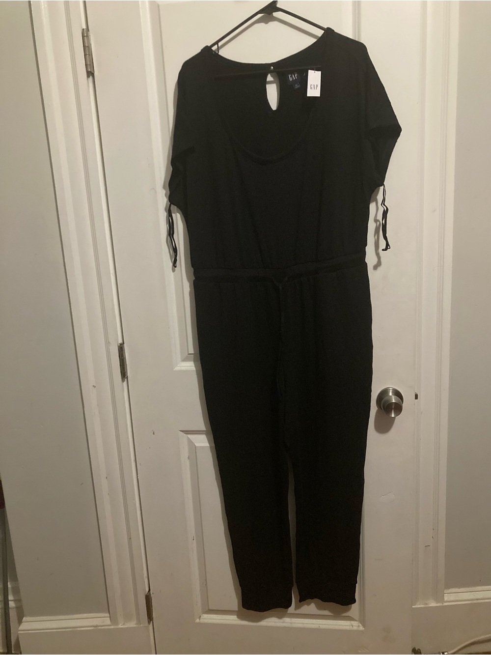 GAP Black Short-Sleeve Tie-Waist Jumpsuit